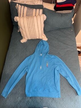 Lacoste Light Blue Crewneck Hoodie with Small Multicolor Logo